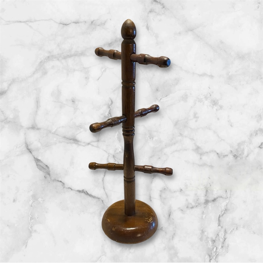 Vintage Wooden Mug Tree Stand
